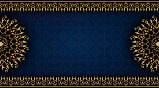 Simple blue background  with gold ornamental mandala vector