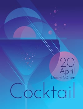 Cocktail party night poster. Advertisement of club life. Neon gradient. Vector illustration