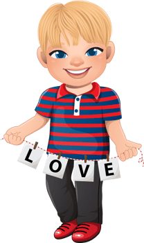 Cute Boy holding letters of word LOVE cartoon character png
