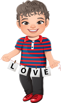 Cute Boy holding letters of word LOVE cartoon character png