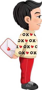 Little Boy Side View holding Love Letter Cartoon png