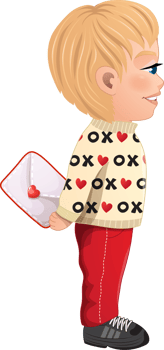 Little Boy Side View holding Love Letter Cartoon png