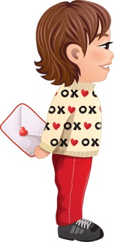 Little Boy Side View holding Love Letter Cartoon png