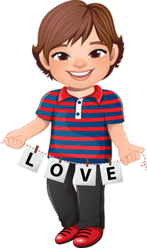 Cute Boy holding letters of word LOVE cartoon character png