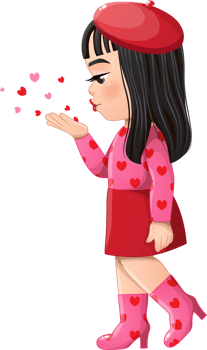 Little Girl Side View Blowing Hearts flat paper png