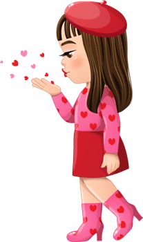 Little Girl Side View Blowing Hearts flat paper png