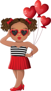 Cute Girls wearing Heart Glasses holding Heart Balloon Cartoon Character png