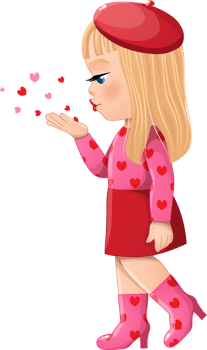 Little Girl Side View Blowing Hearts flat paper png
