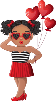 Cute Girls wearing Heart Glasses holding Heart Balloon Cartoon Character png