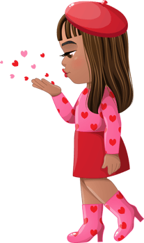Little Girl Side View Blowing Hearts flat paper png