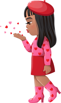 Little Girl Side View Blowing Hearts flat paper png