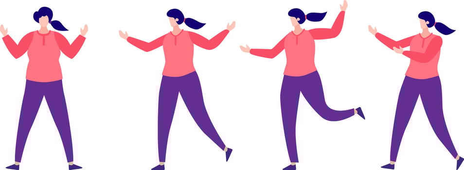 Set of young female character in different poses. Flat illustration vector