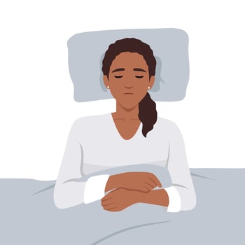 Young black woman sleeping on the bed. Female lying on comfortable bed. Concept of healthy sleeping, resting, relaxation, good dream, sleep well bed time, get enough sleep vector