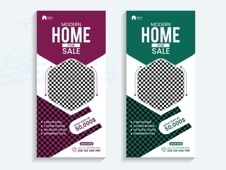 Real Estate modern home sale roll-up banner or cover design template vector