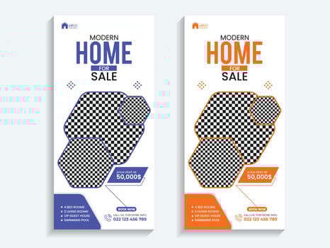 Real Estate modern home sale roll-up banner or cover design template vector