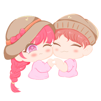 Cartoon of a loving couple with a heart-shaped hand gesture. Happy boy and girl portrait. png