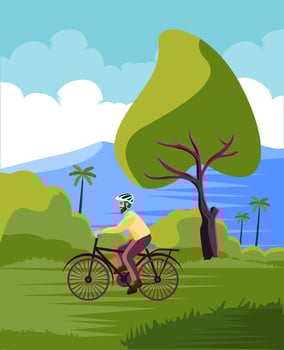 cyclist man cycling in wild nature vector