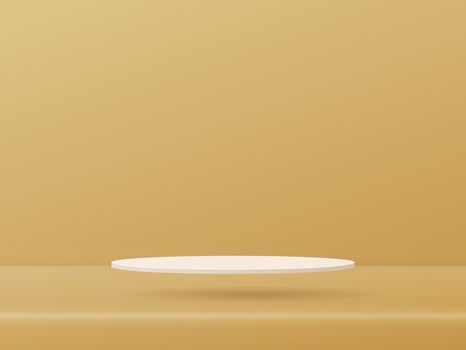 3d White Podium Showcase is floating on the floor color golden background design. Vector illustration