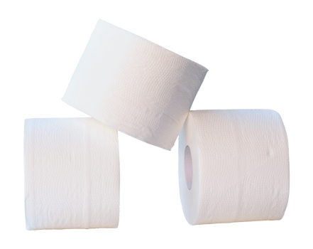 Front view of tissue paper rolls in stack isolated with clipping path in png file format