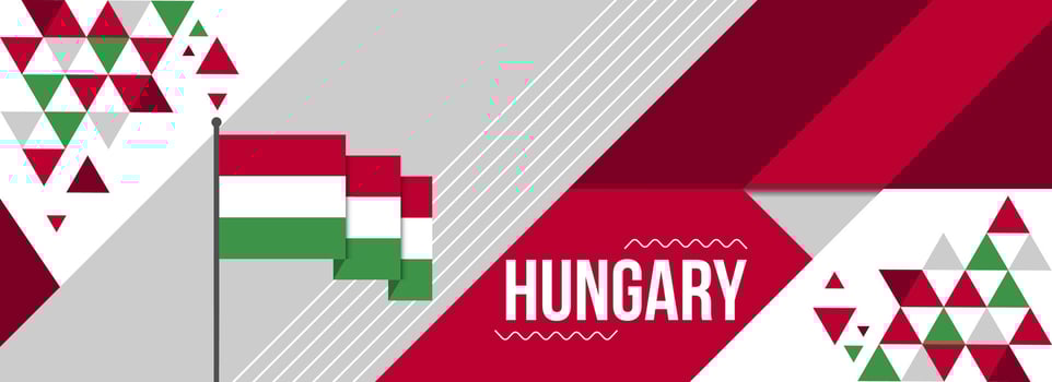 Hungary national or independence day banner for country celebration. Hungarian Flag Modern retro design with typorgaphy abstract geometric icons. Vector illustration.