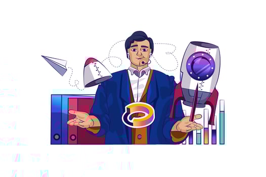 Startup concept with people scene in flat cartoon design for web. Businessman starting and developing company, achieving ambition goal. Vector illustration for social media banner, marketing material.