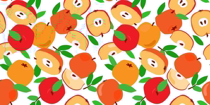 Seamless pattern with apples. Summer fruity abstract print. Vector graphics.