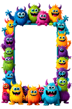 AI generated Monster border frame, cute monster border, copy space area png