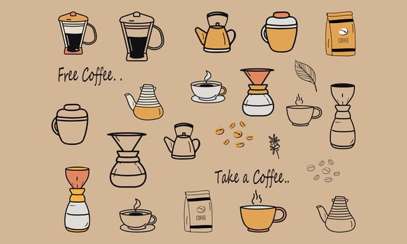 Cute hand drawn icon coffe set vector ilustration