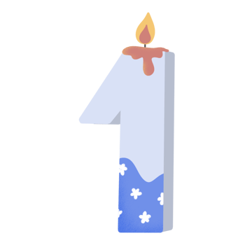 Birthday anniversary number 1 candle cake png