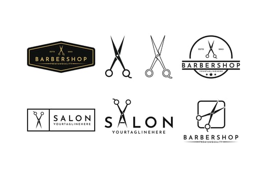 set of barbershop logo design vintage retro with scissor icon vector