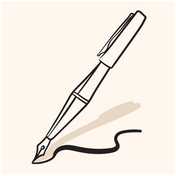 Vector monochrome illustration of ink pen logo with illustration style doodke and line art