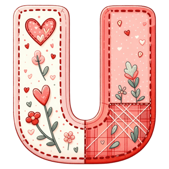 AI generated Patchwork Heart Design Letter U. png