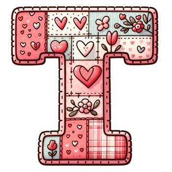 AI generated Patchwork Heart Design Letter T. png
