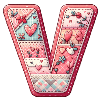 AI generated Patchwork Heart Design Letter V. png