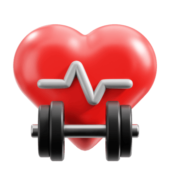 3D Dumbbell and heart icon on transparent background png