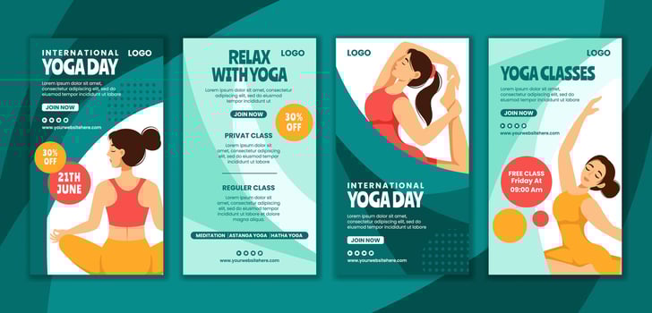 Yoga Day Social Media Stories Flat Cartoon Hand Drawn Templates Background Illustration vector