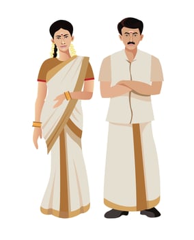 kerala traditional dress man and woman vector