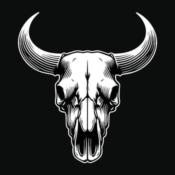 Dark Art Skull Beast Bull Head Black and White Illustration vector