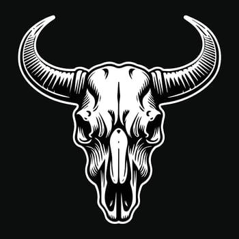Dark Art Skull Beast Bull Head Black and White Illustration vector