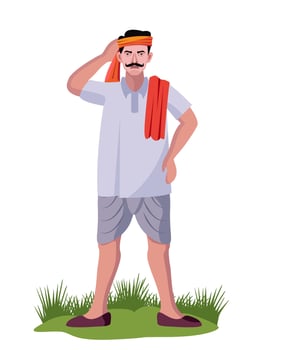 sad and worried indian farmer standing isolated vector