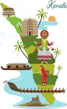 tourism and traditional culture with kerala map vector