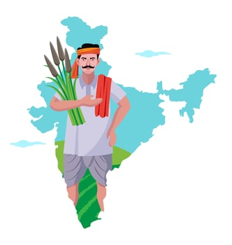 indian farmer with india map vector
