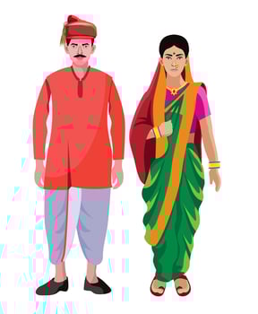 pune, maharashtra man and woman, couple in traditional dress vector