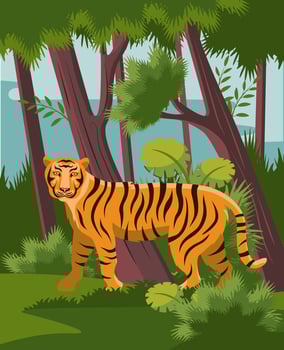 bengal tiger in jungle vector