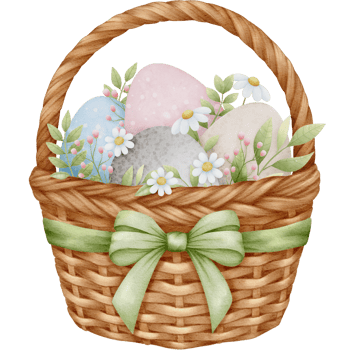 easter basket with eggs and flowers transparent background png