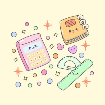 stationery book calculator ruler with cute facial expressions and pastel colour vector