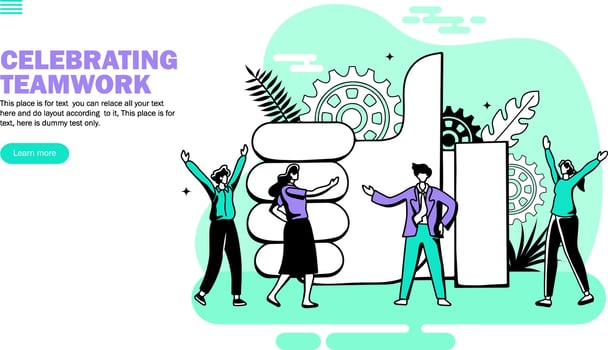 team discussing and celebrating with like hand icon vector