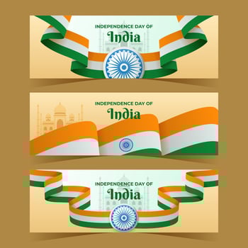 India Independence Day Banners with Tricolor Wavy Flag vector