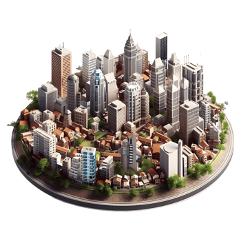 AI generated 3D Rendering of a Isometric Modern City on Transparent Background - Ai Generated png