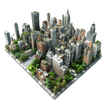 AI generated 3D Rendering of a Isometric Modern City on Transparent Background - Ai Generated png
